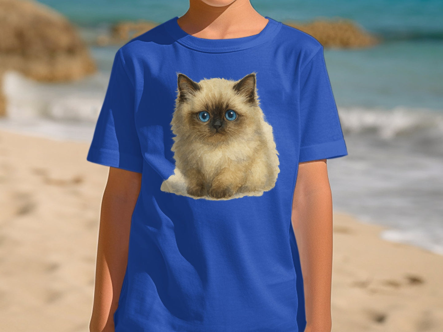 Cute Fluffy Kitten Graphic Kids Blue T-Shirt product type