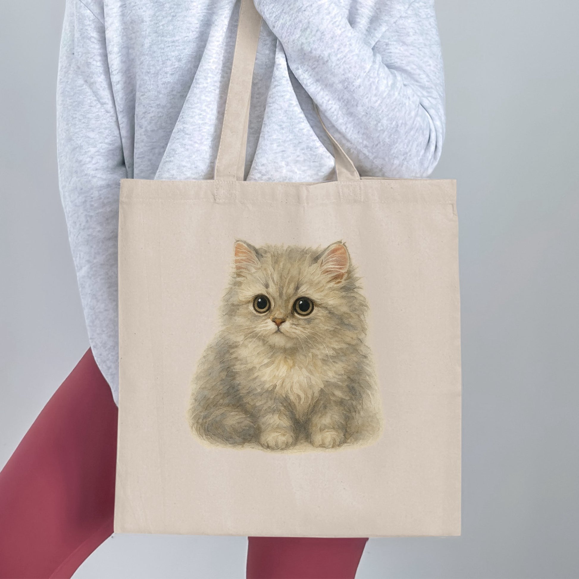 Cute Fluffy Kitten Print on Beige Tote Bag product
