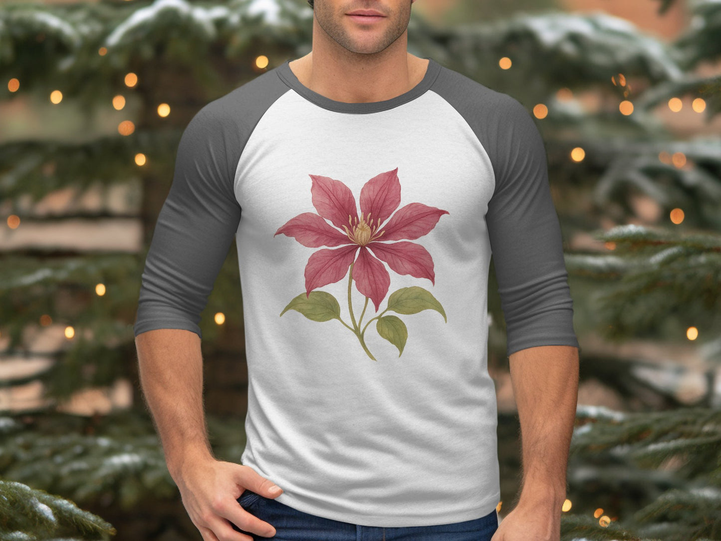 Elegant Floral Design Long Sleeve Baseball Shirt product type