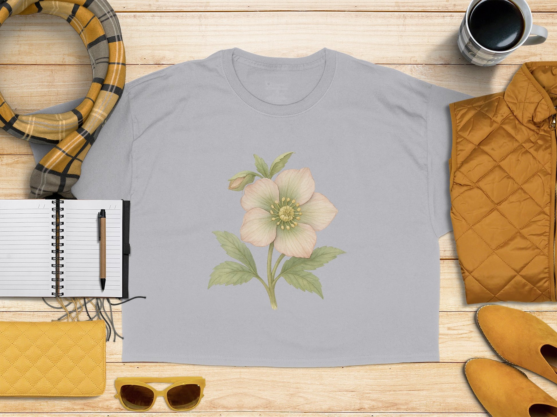 Floral Design Soft Gray T-Shirt Casual Wear product
