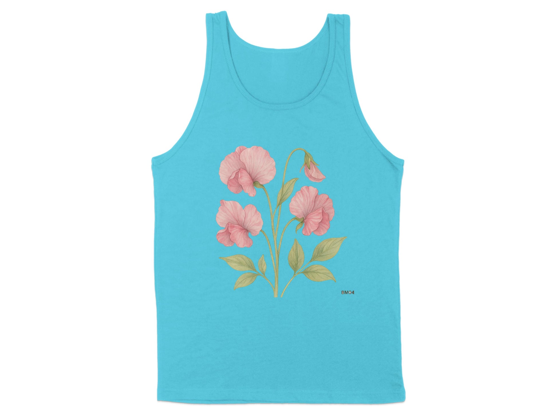 Elegant Floral Print Teal Blue Sleeveless Tank product type