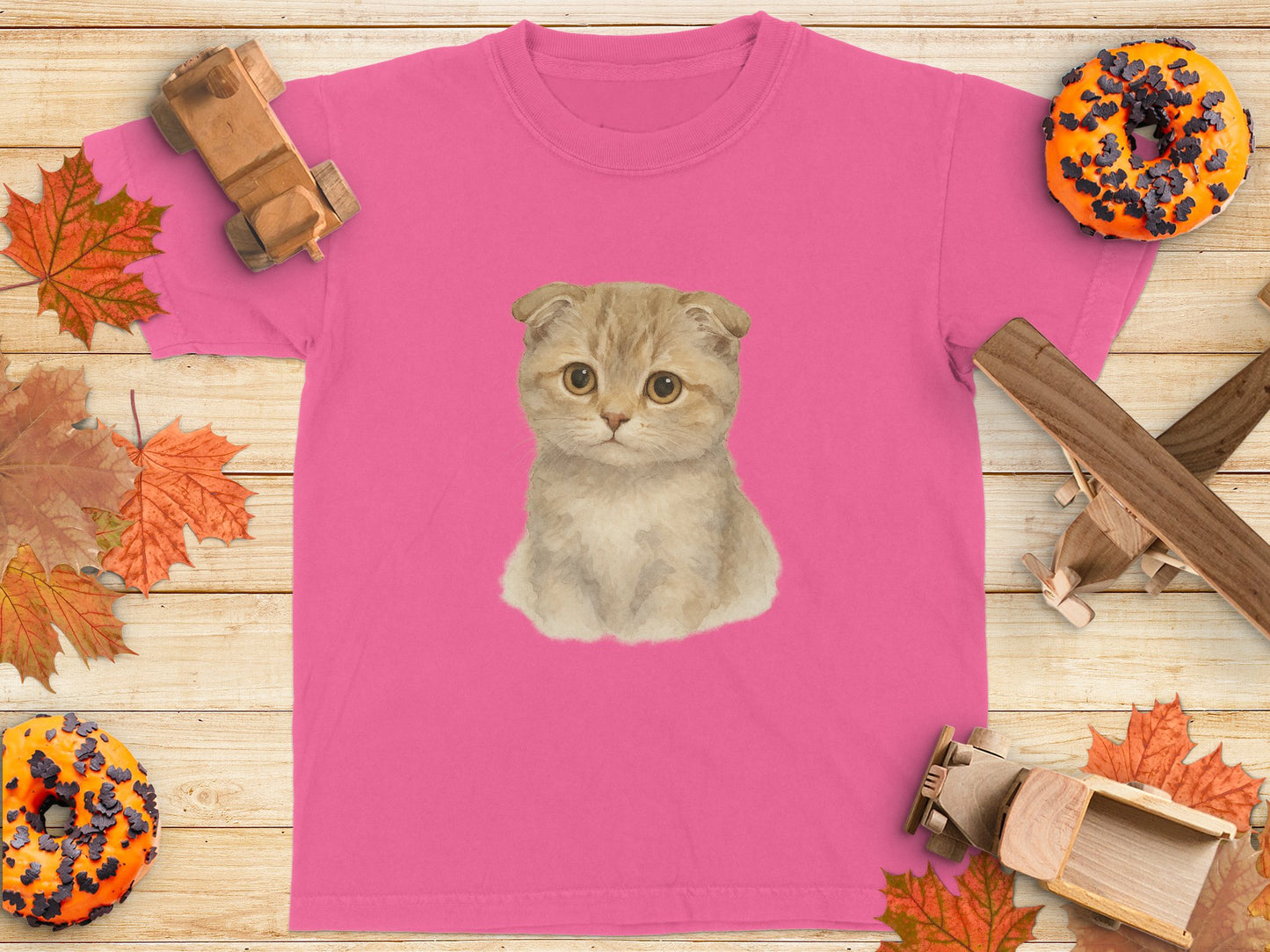 Cute Kitten Print on Pink Unisex T-shirt product type
