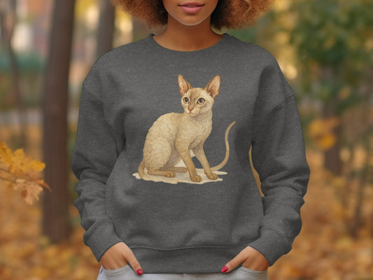 Cozy Fall Sweatshirt Featuring Sitting Cat Design product type