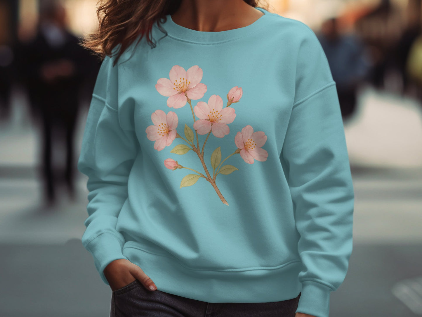 Pastel Blue Sweatshirt with Cherry Blossom Design product type