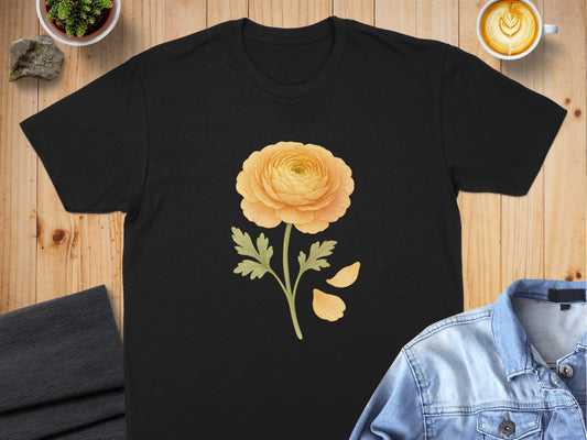 Yellow Flower Graphic Design on Black T-Shirt product