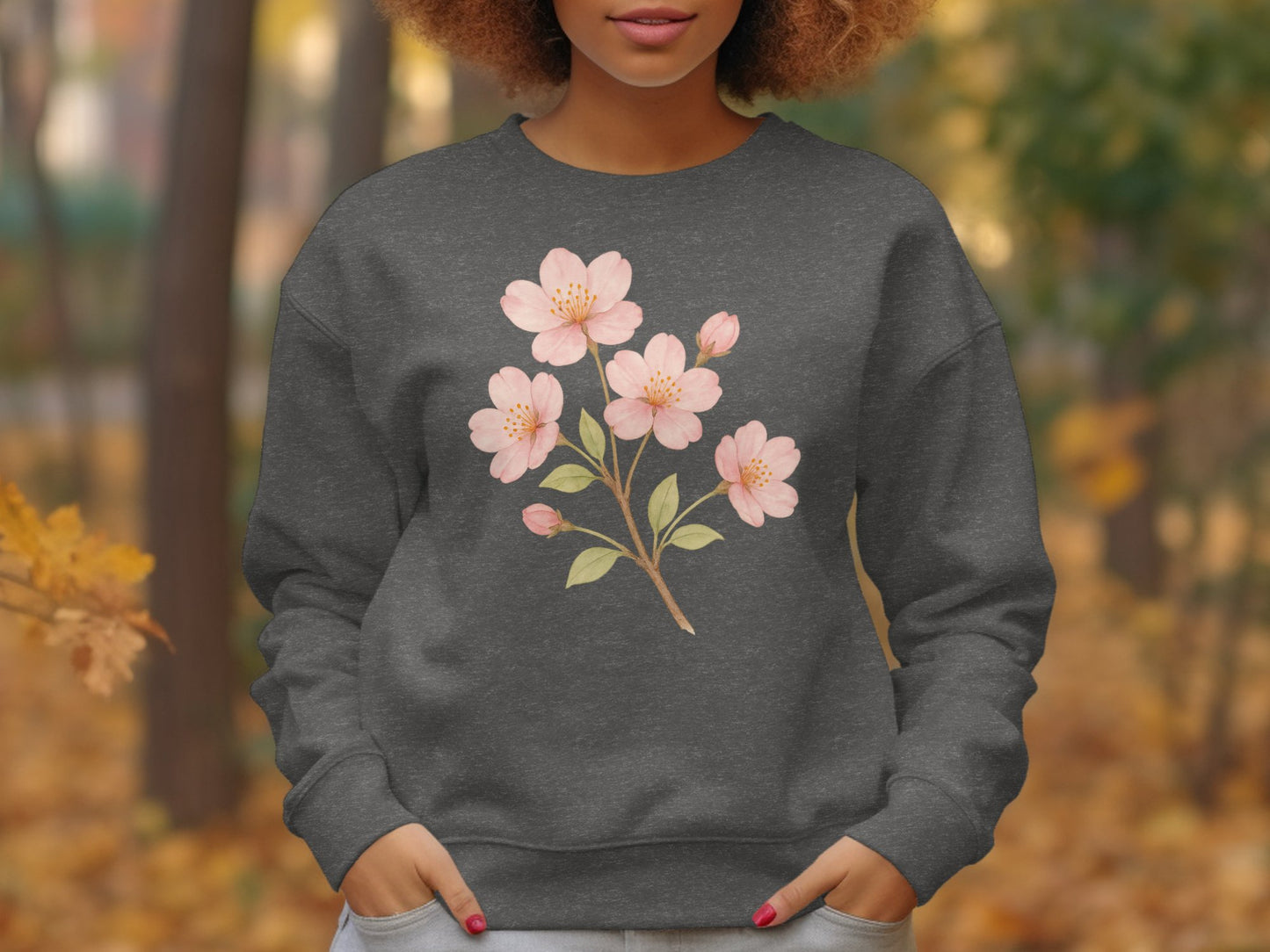 Pink Blossom Graphic Gray Pullover Sweatshirt product