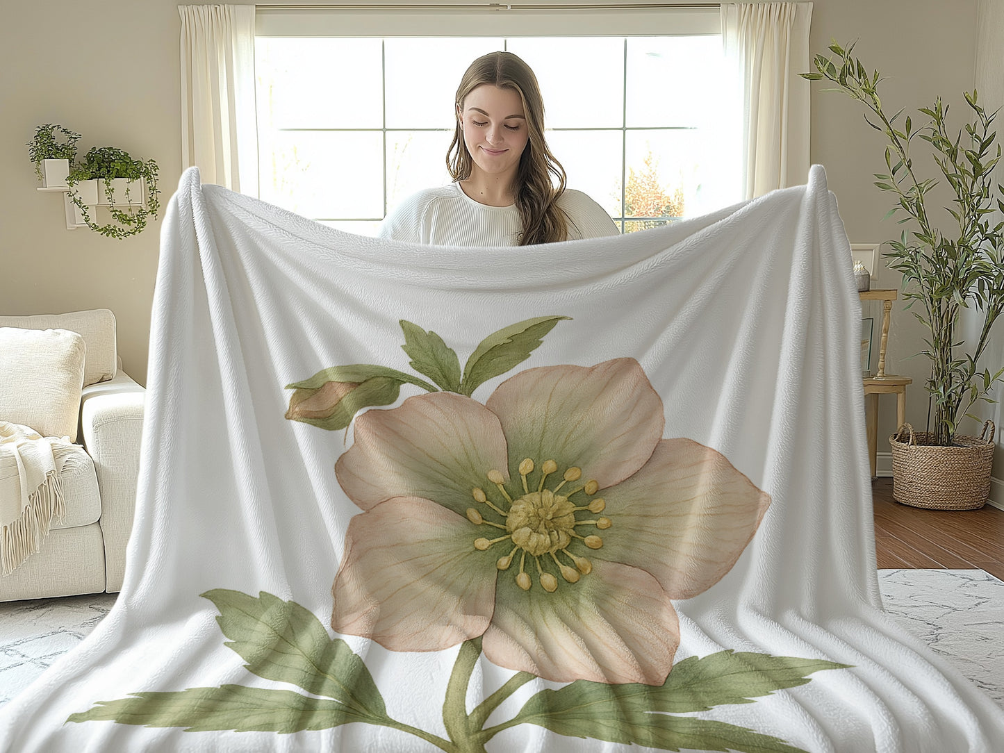 Elegant Floral Print Blanket Cozy Home Product