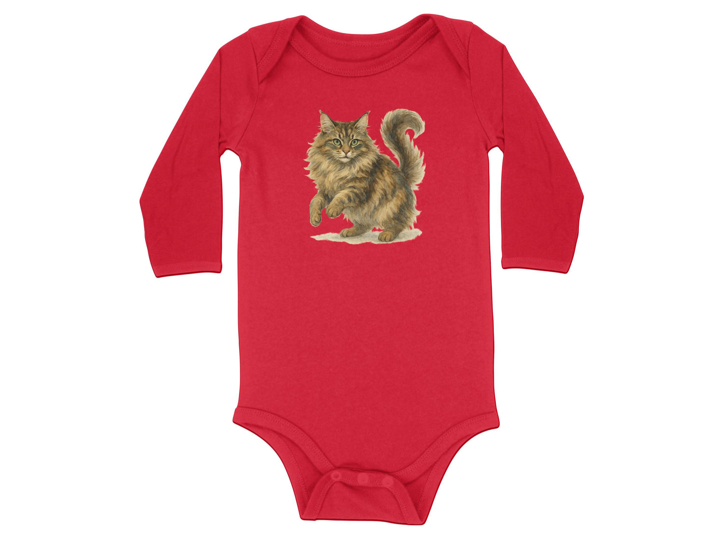 Cozy Red Long Sleeve Onesie with Cute Cat Design product