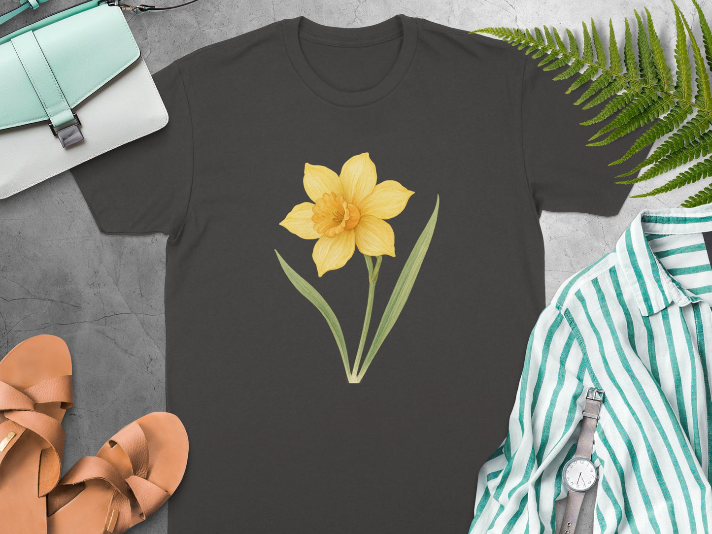 Beautiful Yellow Daffodil Graphic on Black T-shirt product