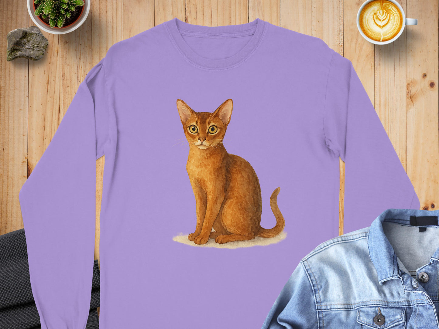 Cute Cat Printed Lavender Long Sleeve Shirt product type