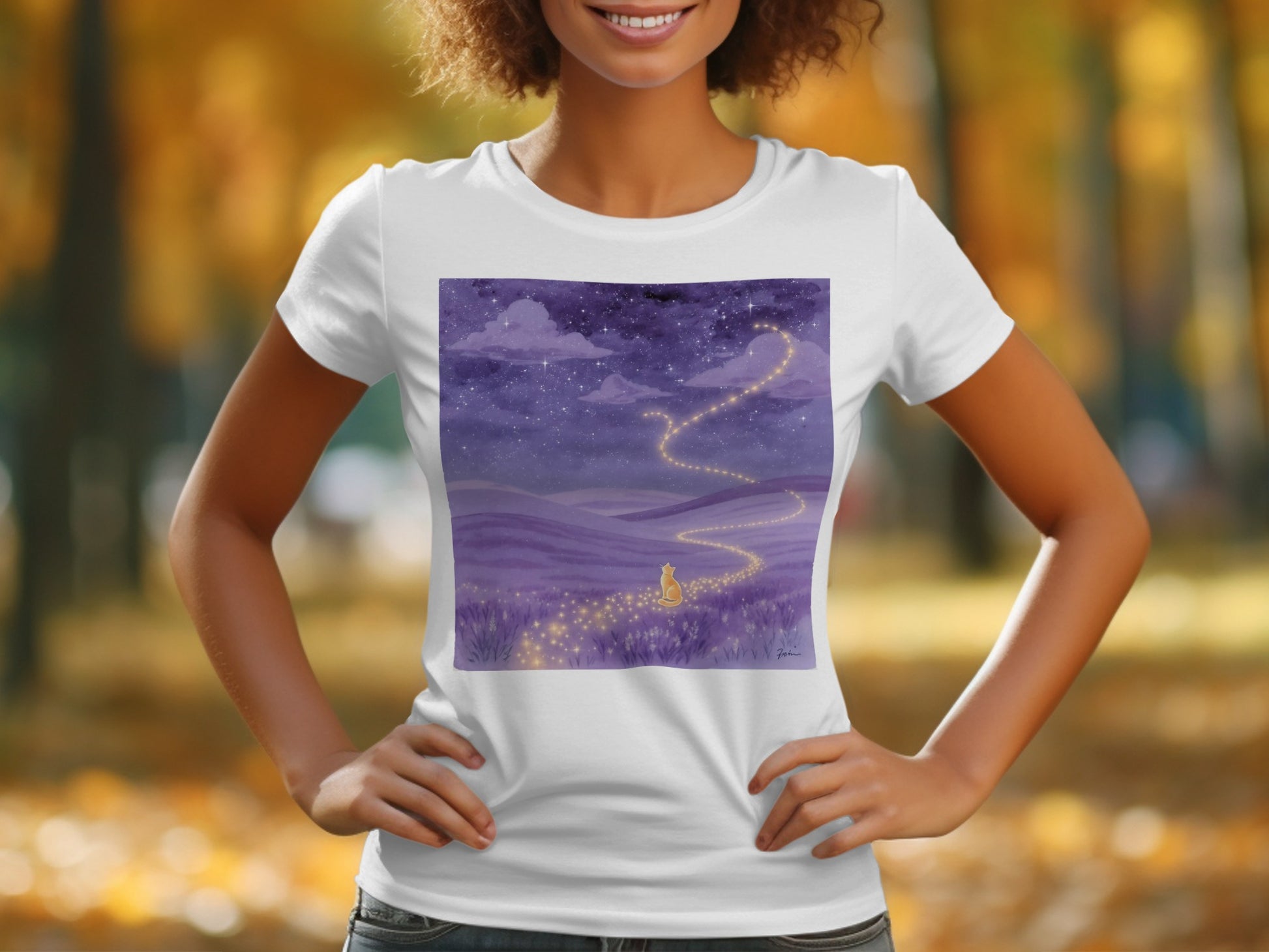 Dreamy Nighttime Wander With Cat T-shirt product