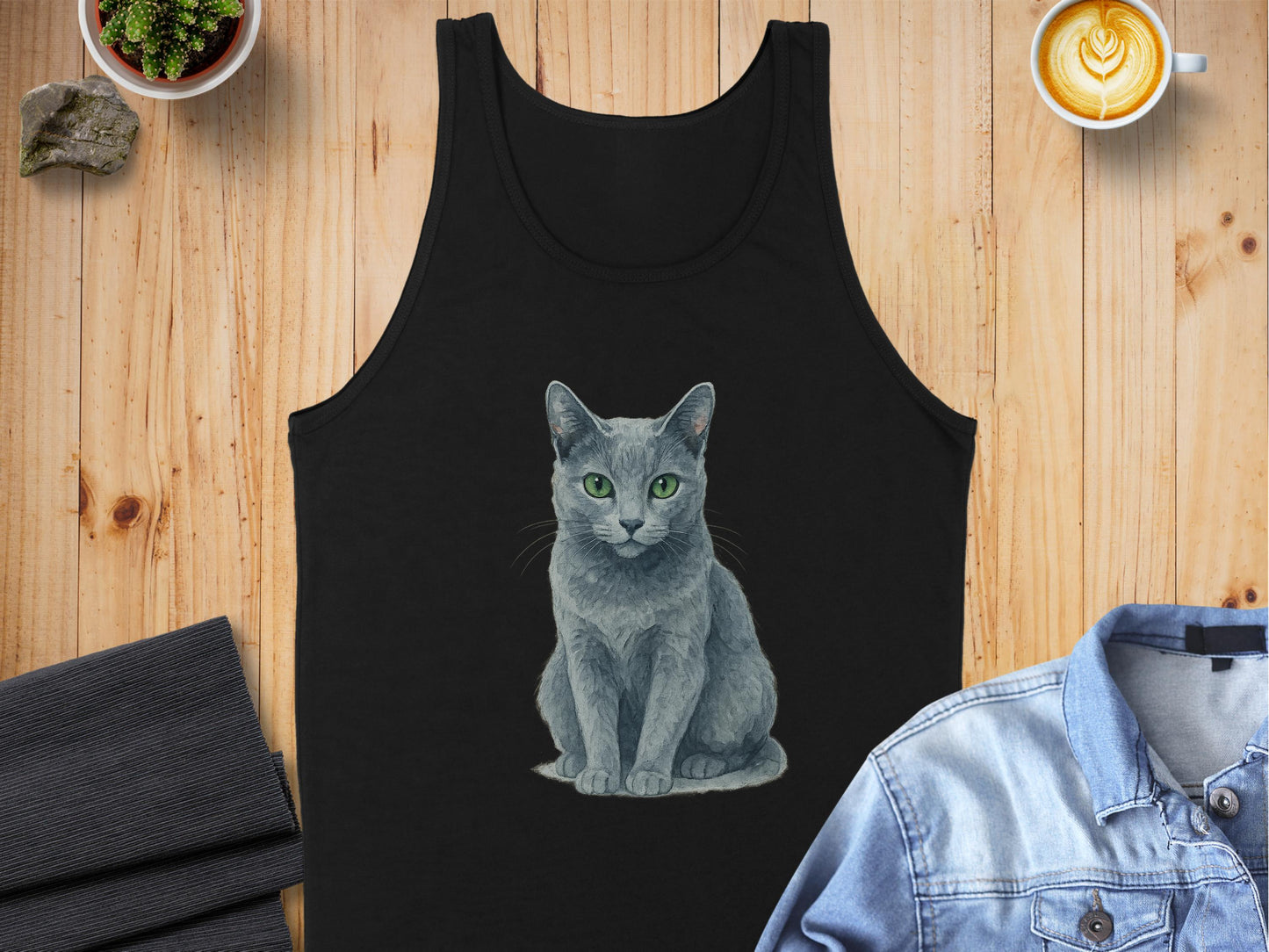 Green-Eyed Gray Cat Black Tank Top Product Type