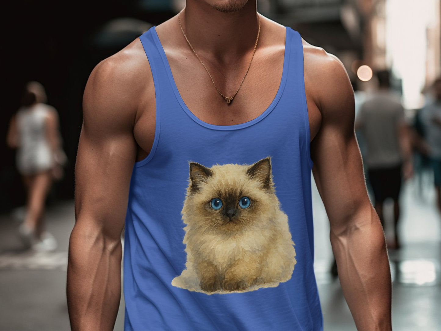 Fluffy Blue Eyed Cat Design Tank Top product type