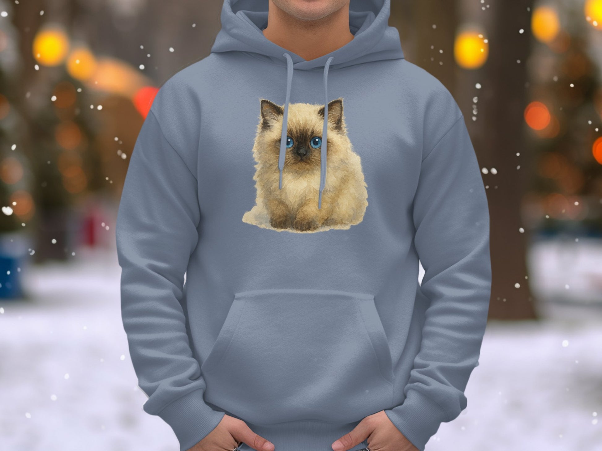 Adorable Cat Print Blue Hooded Sweatshirt Product type