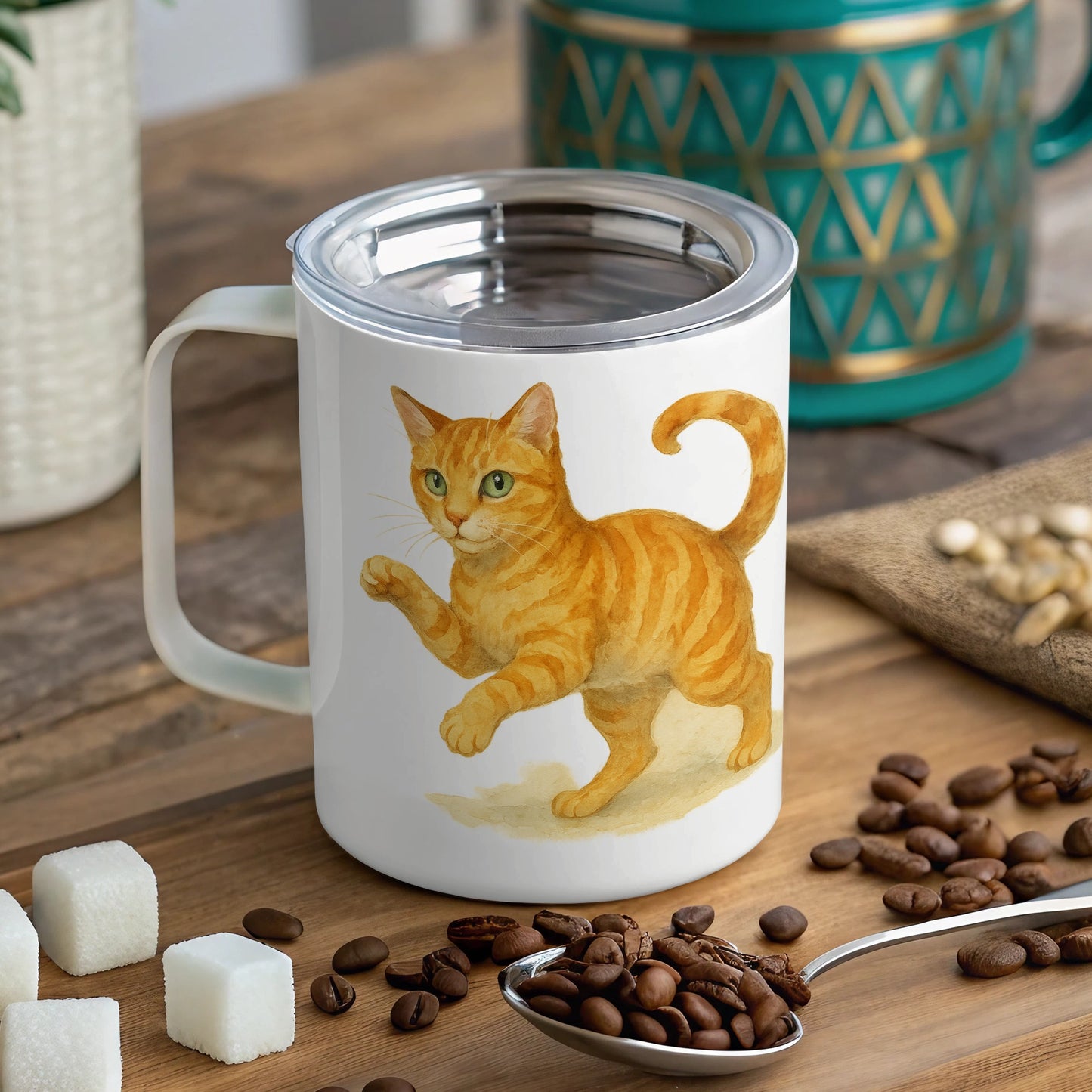 Cute Ginger Cat with Raised Paw Design Mug product