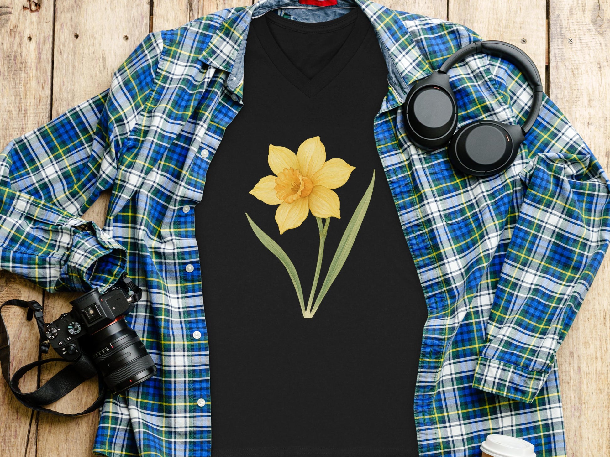 Stylish Black T-Shirt with Yellow Flower Print product