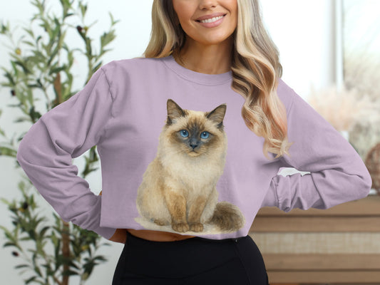 Adorable Blue-Eyed Cat Print Long Sleeve Shirt product type