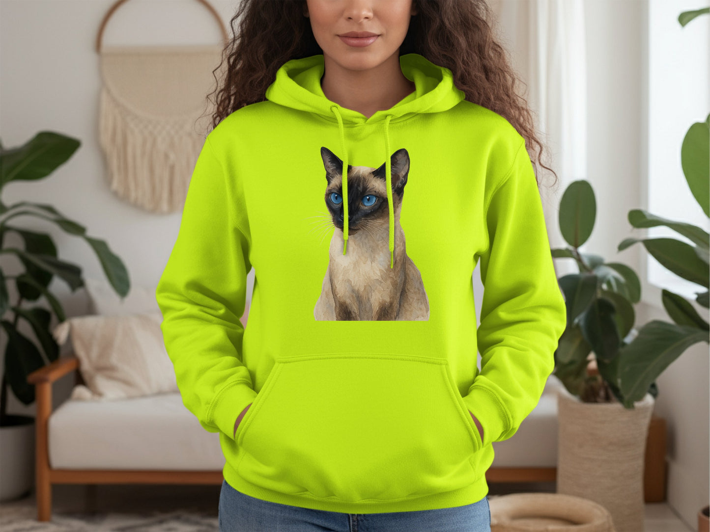 Stylish Neon Hoodie Featuring a Siamese Cat Design product