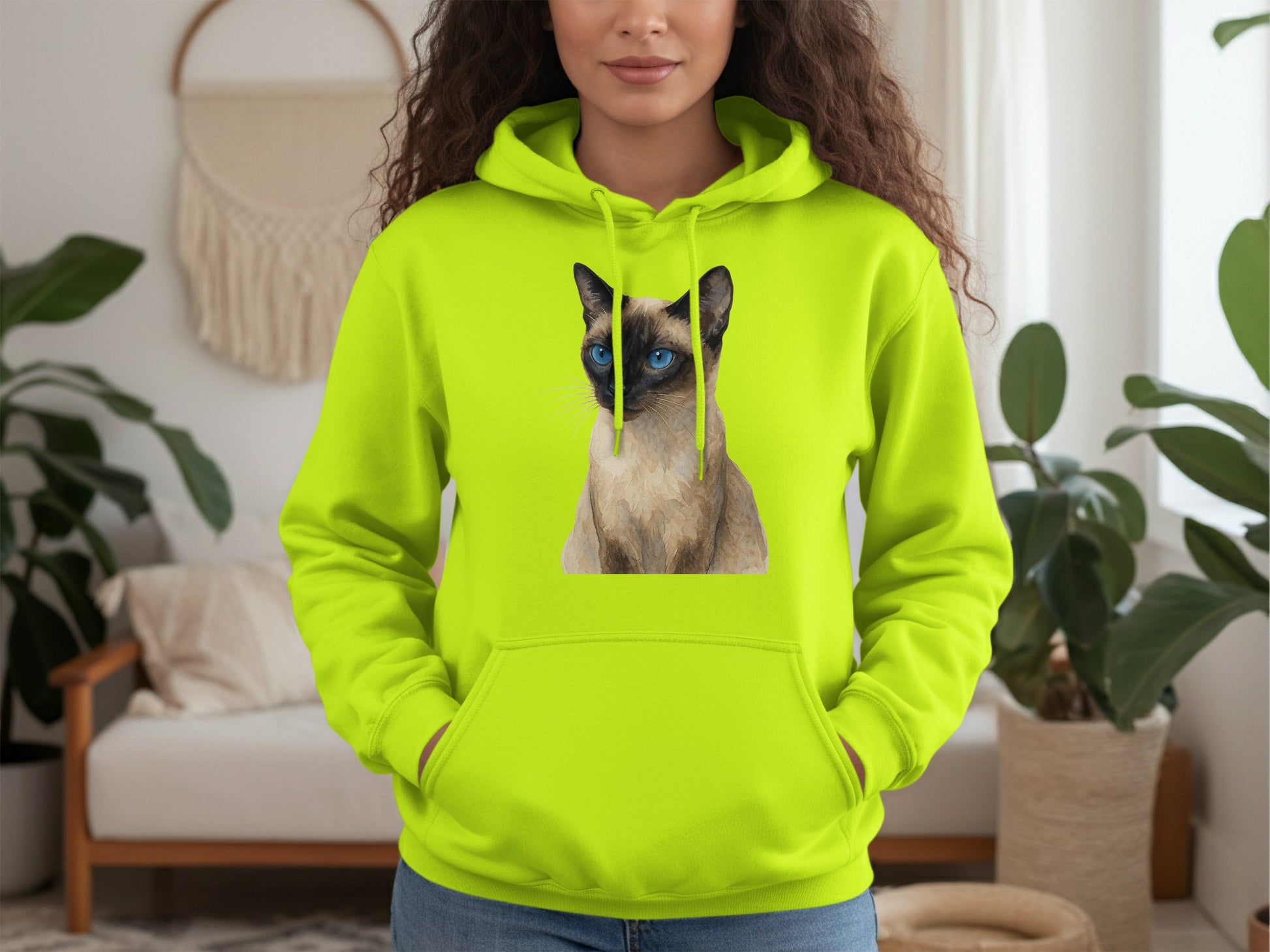 Stylish Neon Hoodie Featuring a Siamese Cat Design product