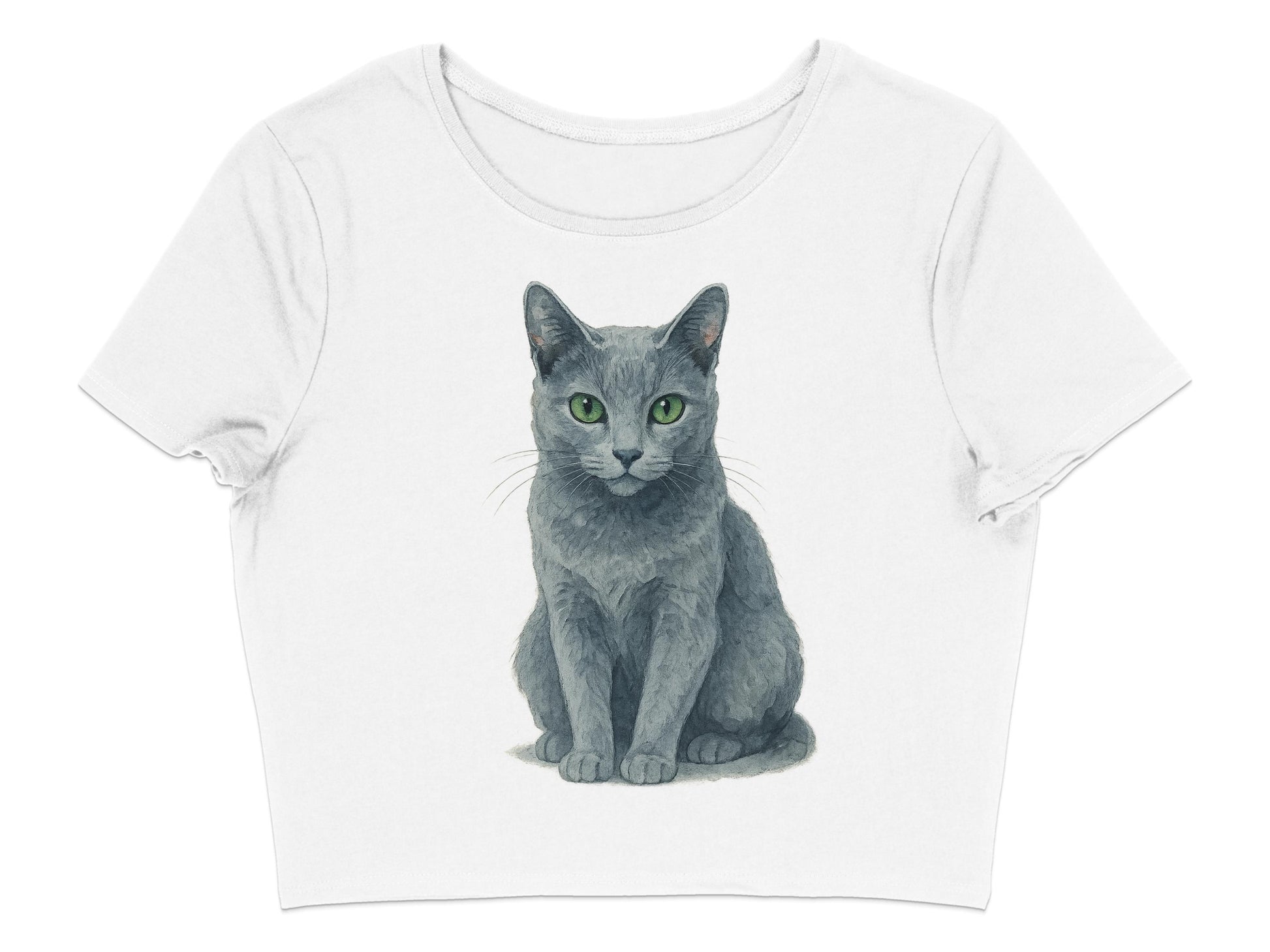 Cute Gray Cat Print White Crop Top product