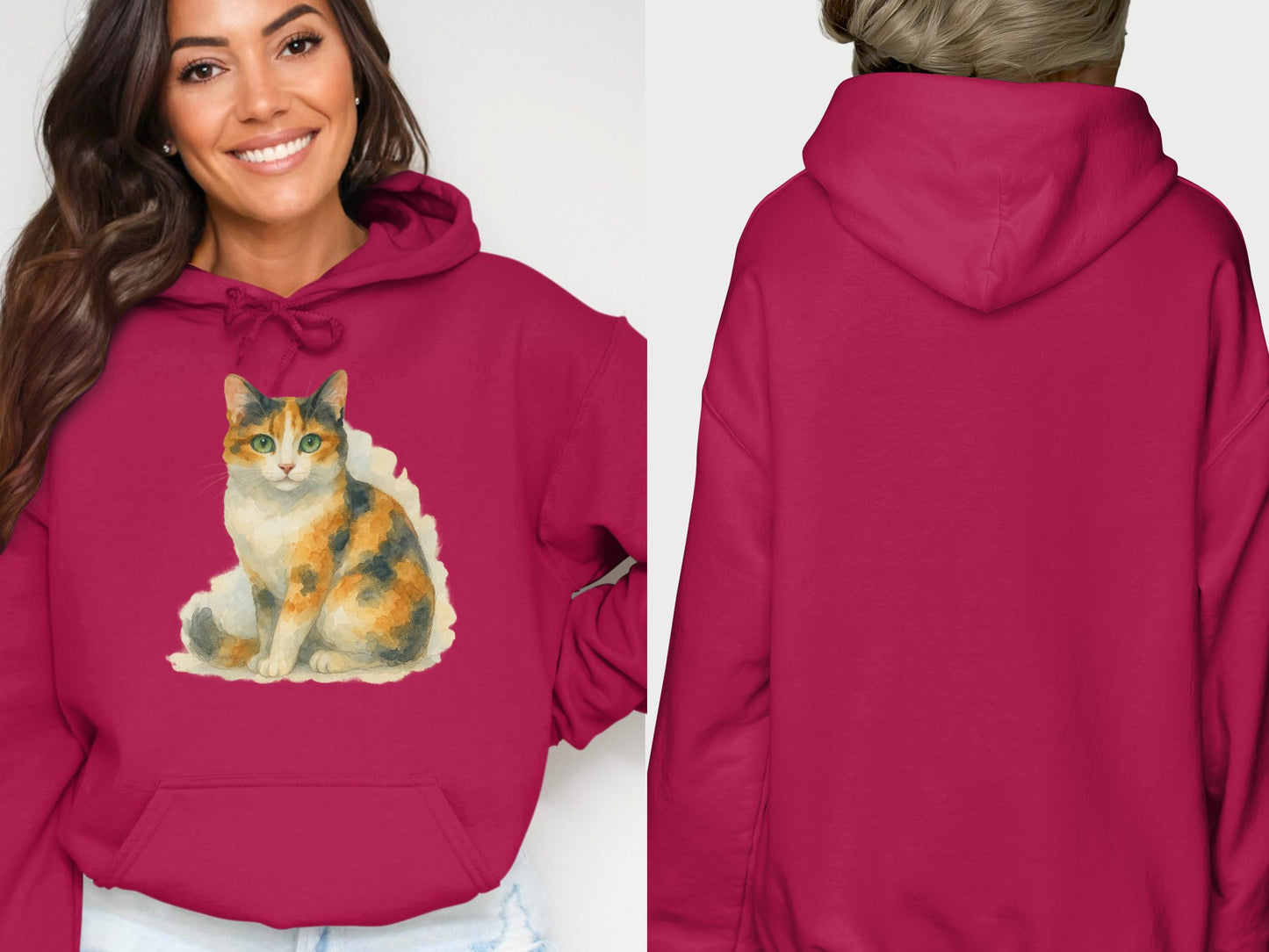 Adorable Calico Cat Print Pink Pullover Hoodie product