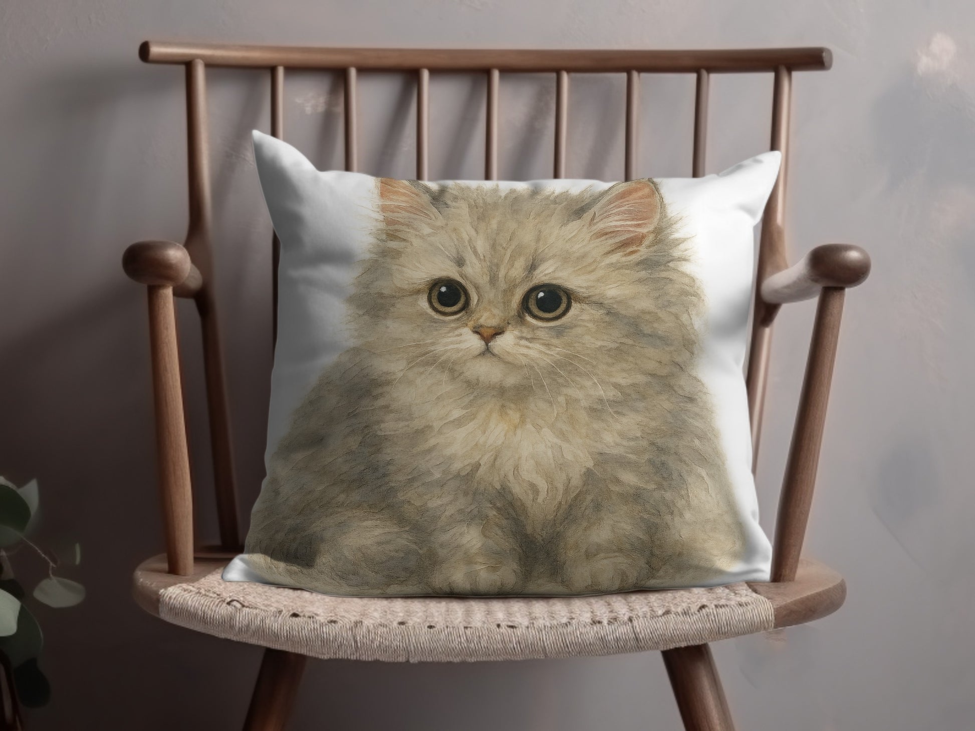 Adorable fluffy kitten illustration pillow product