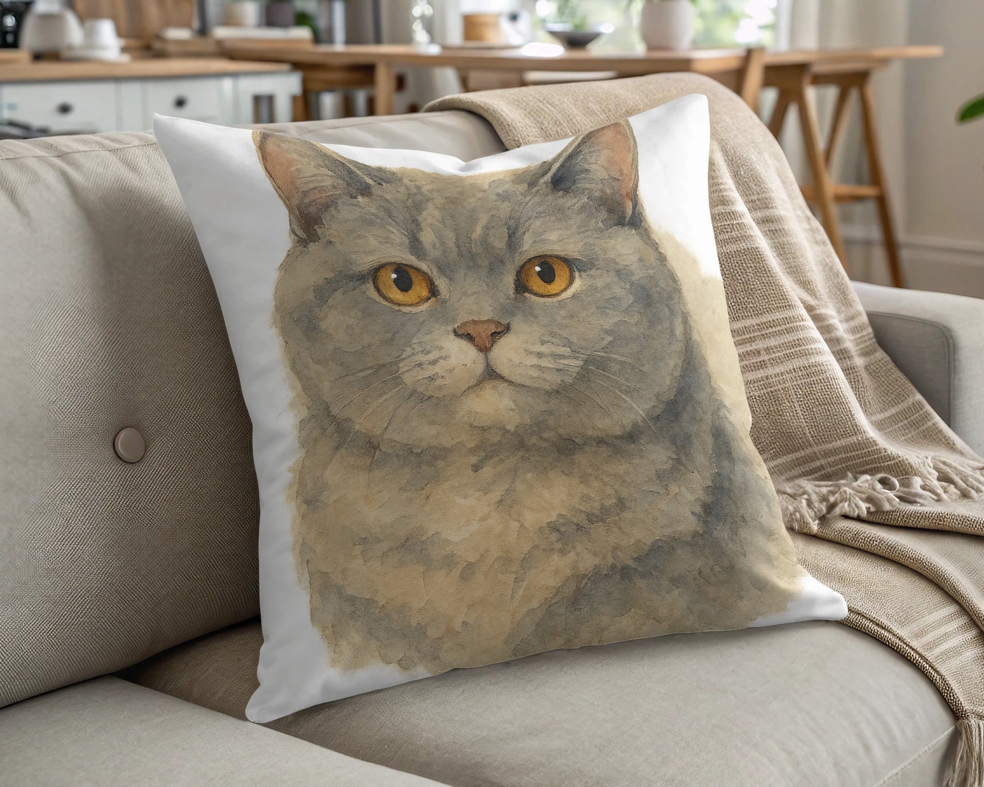 Realistic Grey Cat Print Decorative Pillow product type