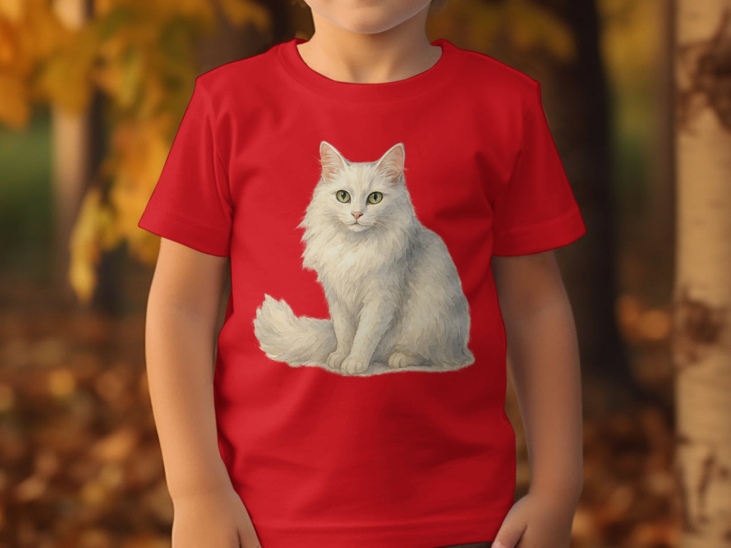 Cute Fluffy White Cat Design Kids T-Shirt product