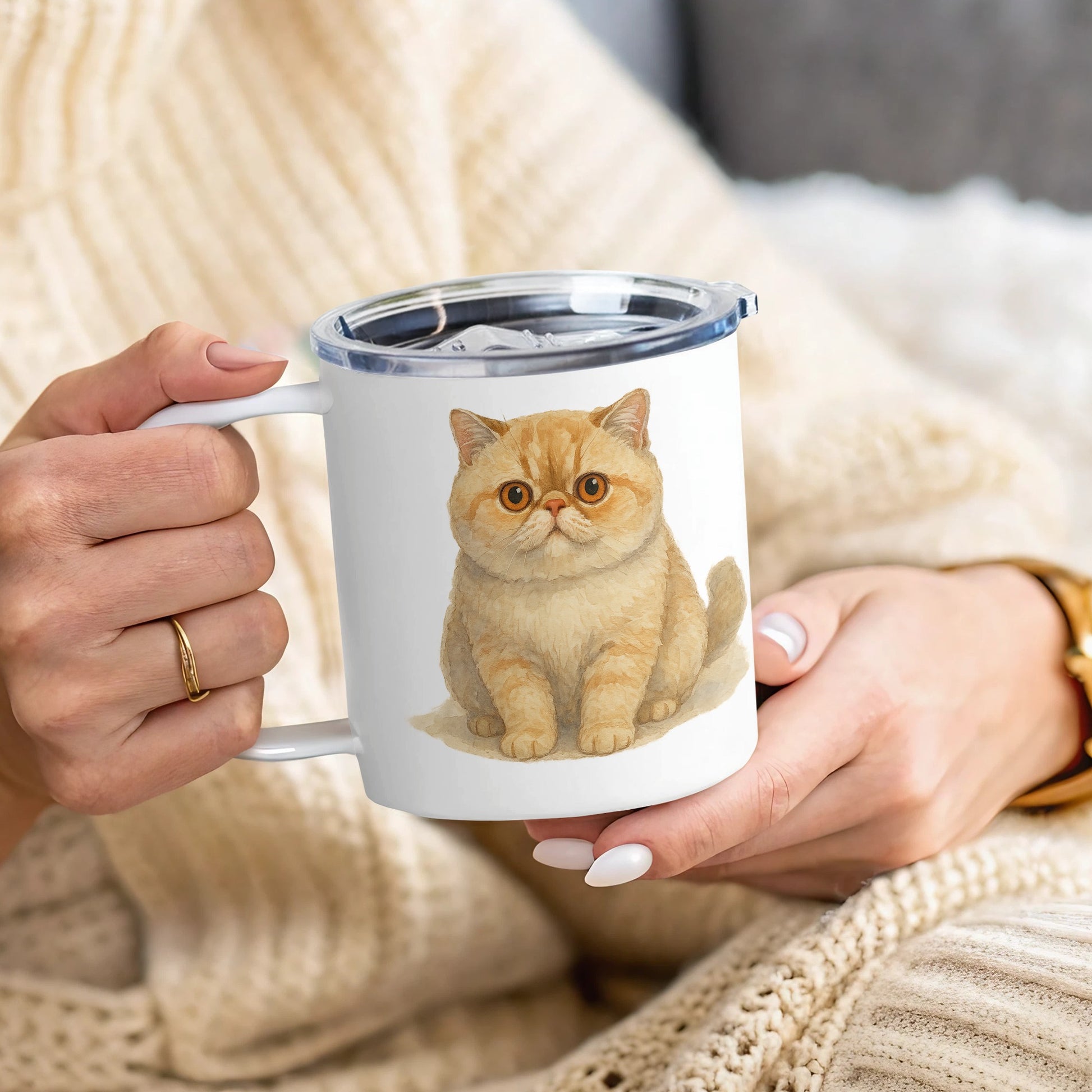 Adorable Cat Illustration Print Insulated Mug product