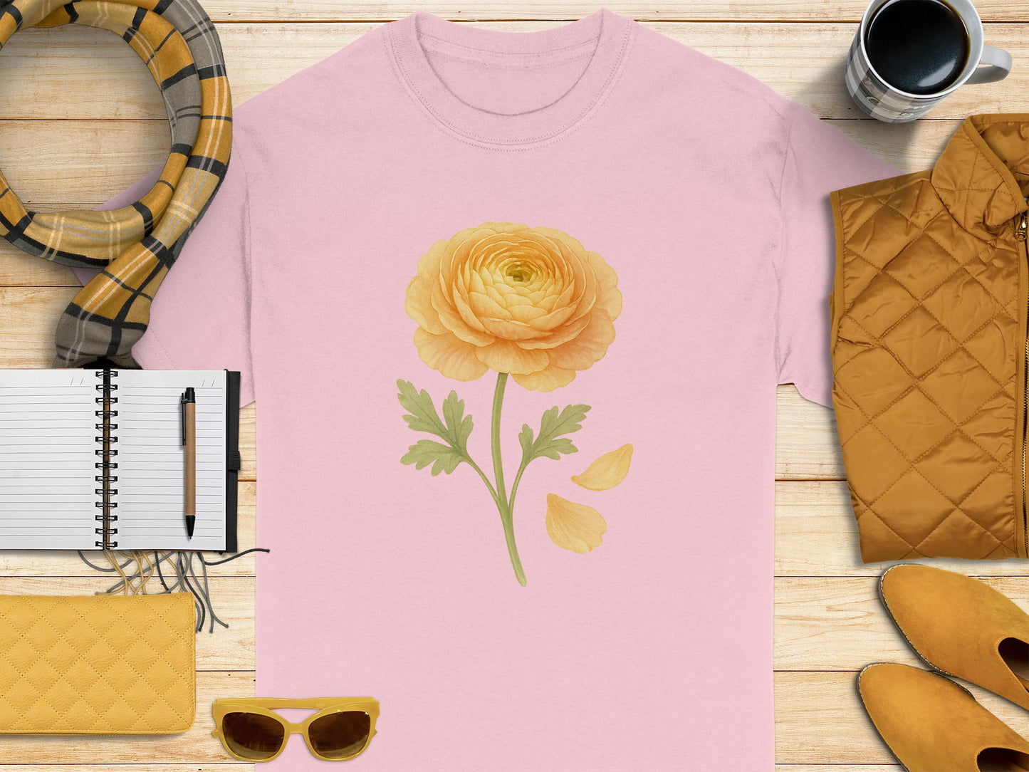 Beautiful Yellow Ranunculus Floral Pink Shirt product