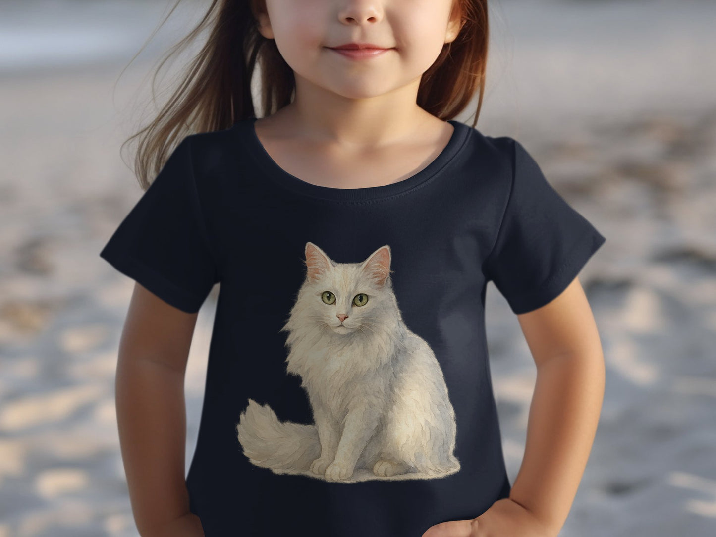 Adorable Fluffy White Cat Graphic Design T-Shirt product type