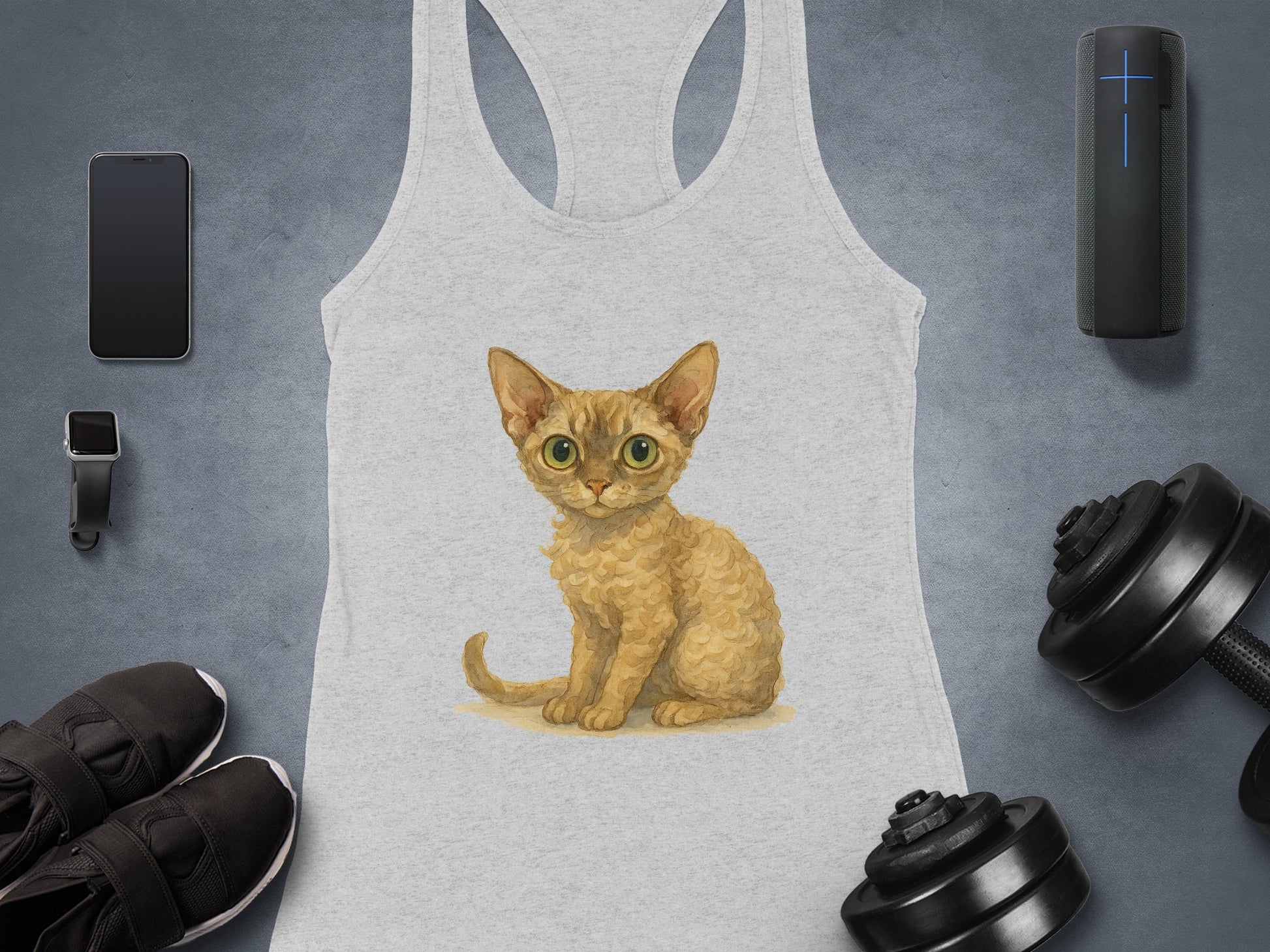 Cute Kitten Design on Light Grey Racertank product type