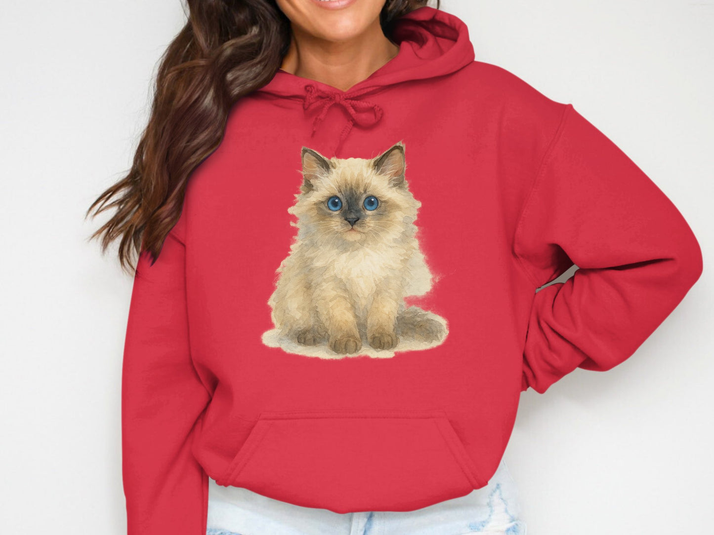 Cute Fluffy Kitten Printed Red Hoodie Sweatshirt product type