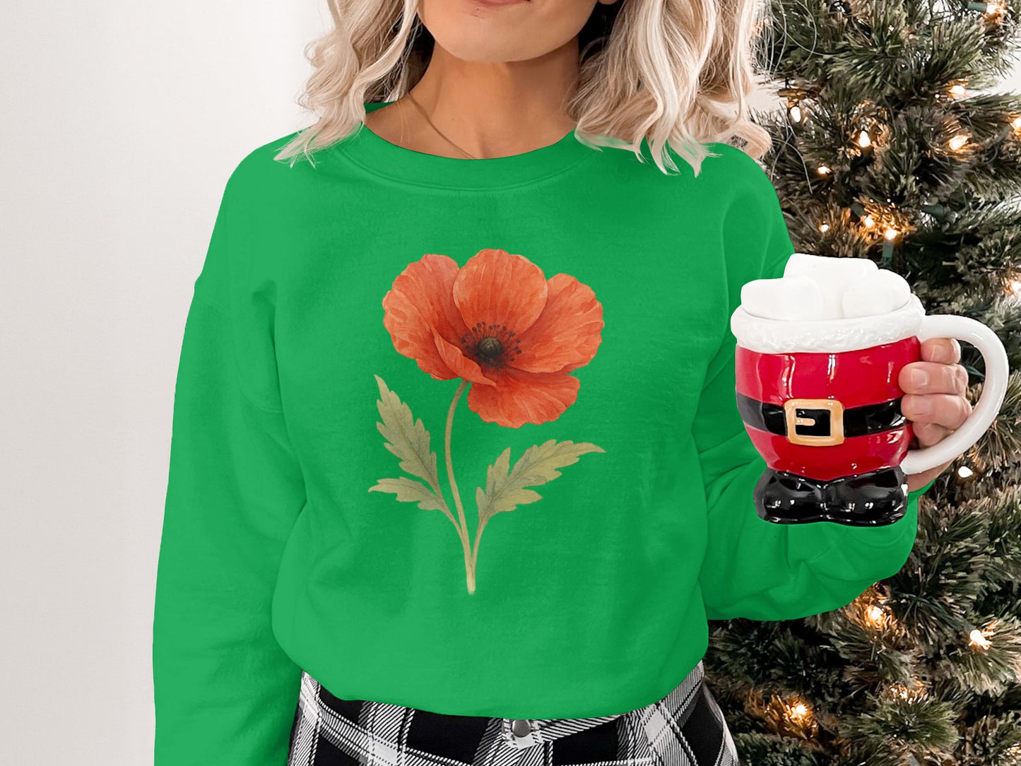 Red Poppy Art on Green Sweatshirt product type