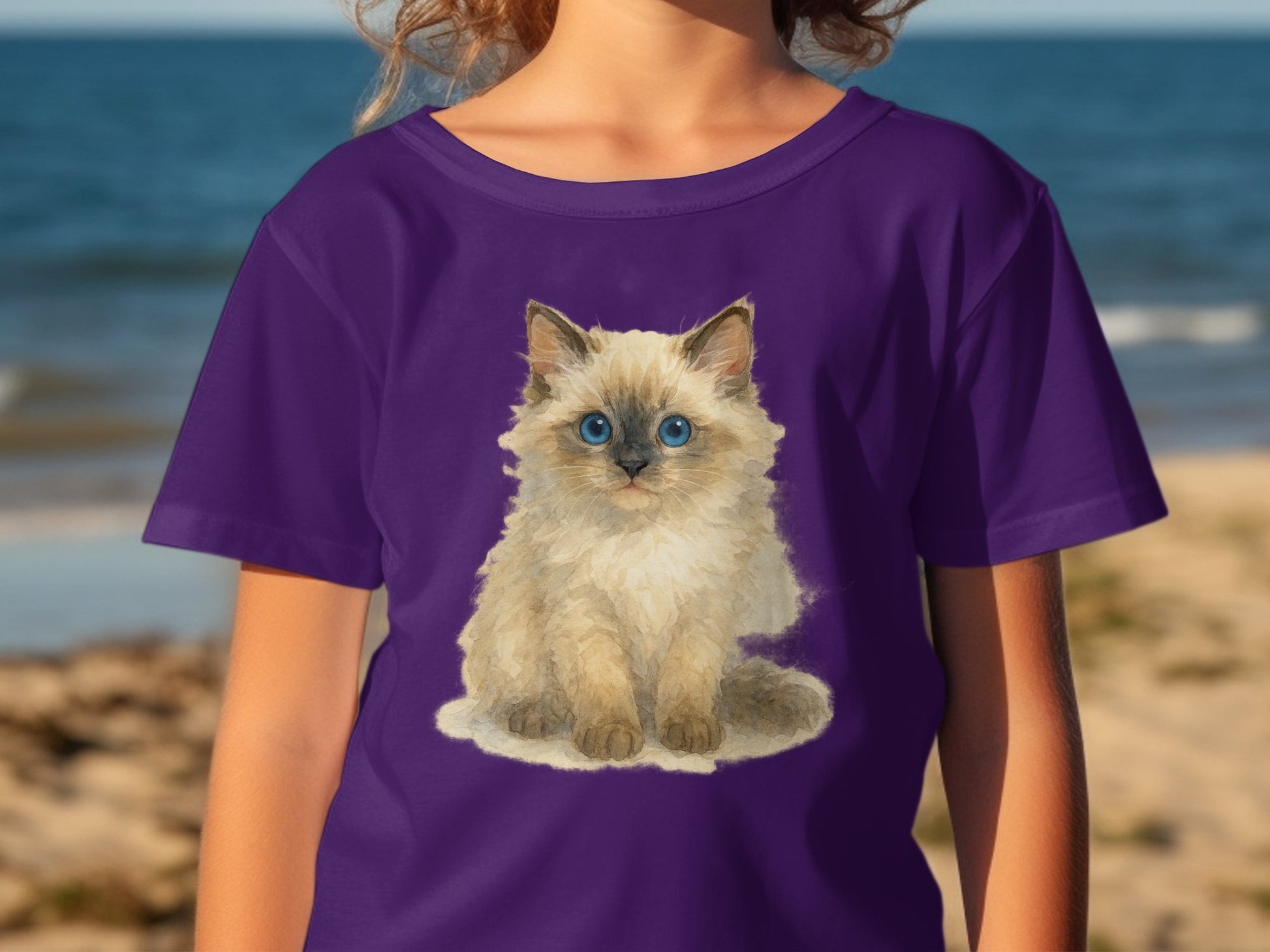 Adorable Kitten Design on Purple Tee Shirt product