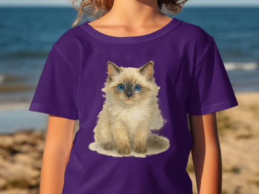 Adorable Kitten Design on Purple Tee Shirt product