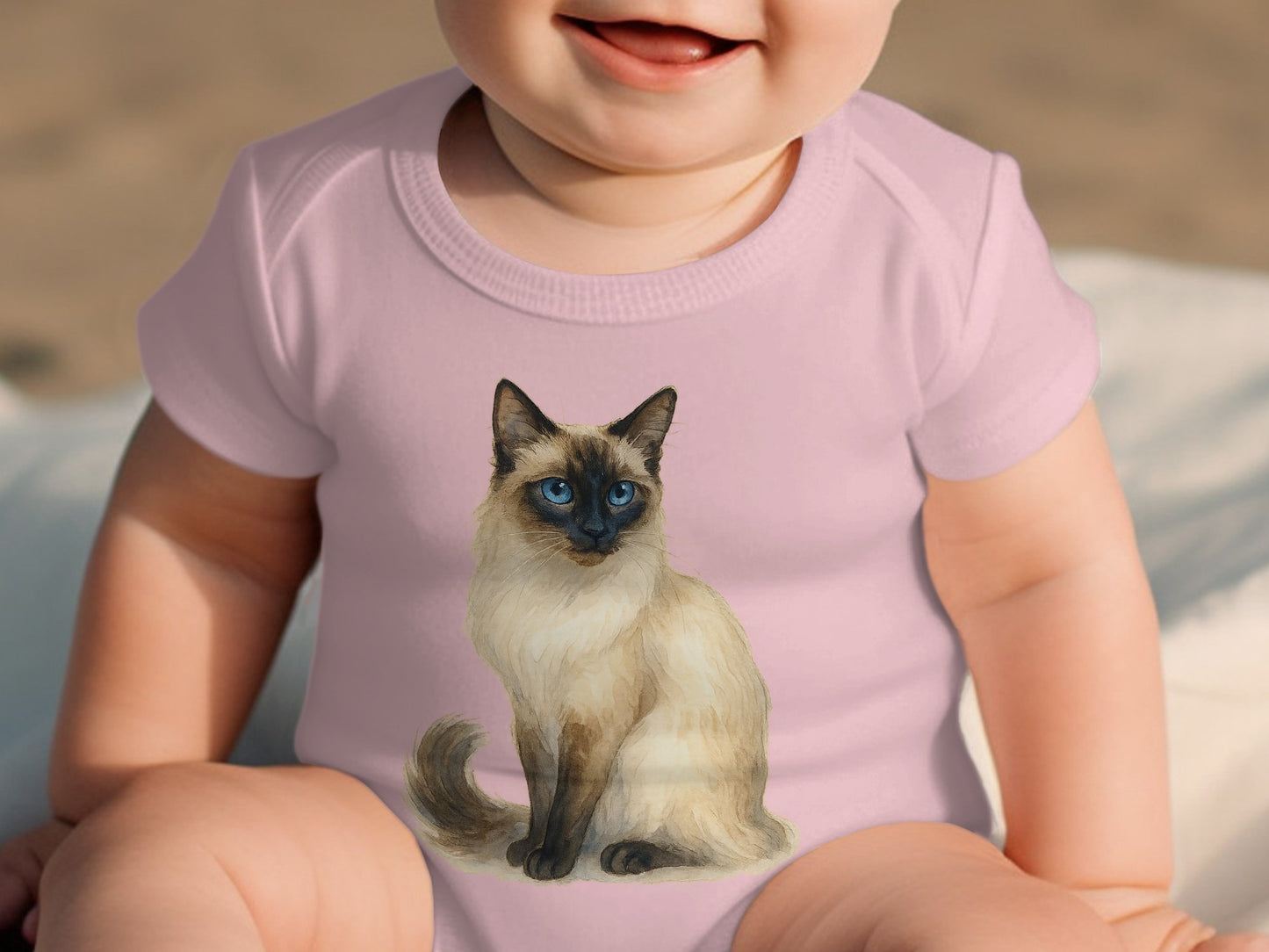 Adorable Baby Pink Onesie Featuring Siamese Cat product type