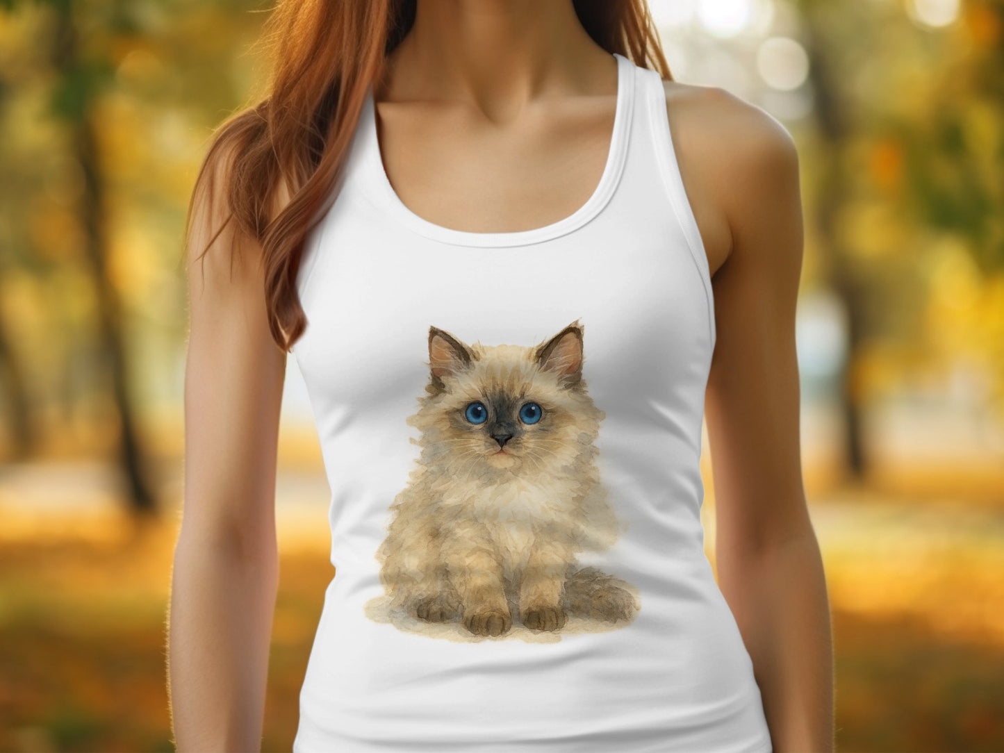 Fluffy Blue-Eyed Kitten Print on Stylish Tank Top product type