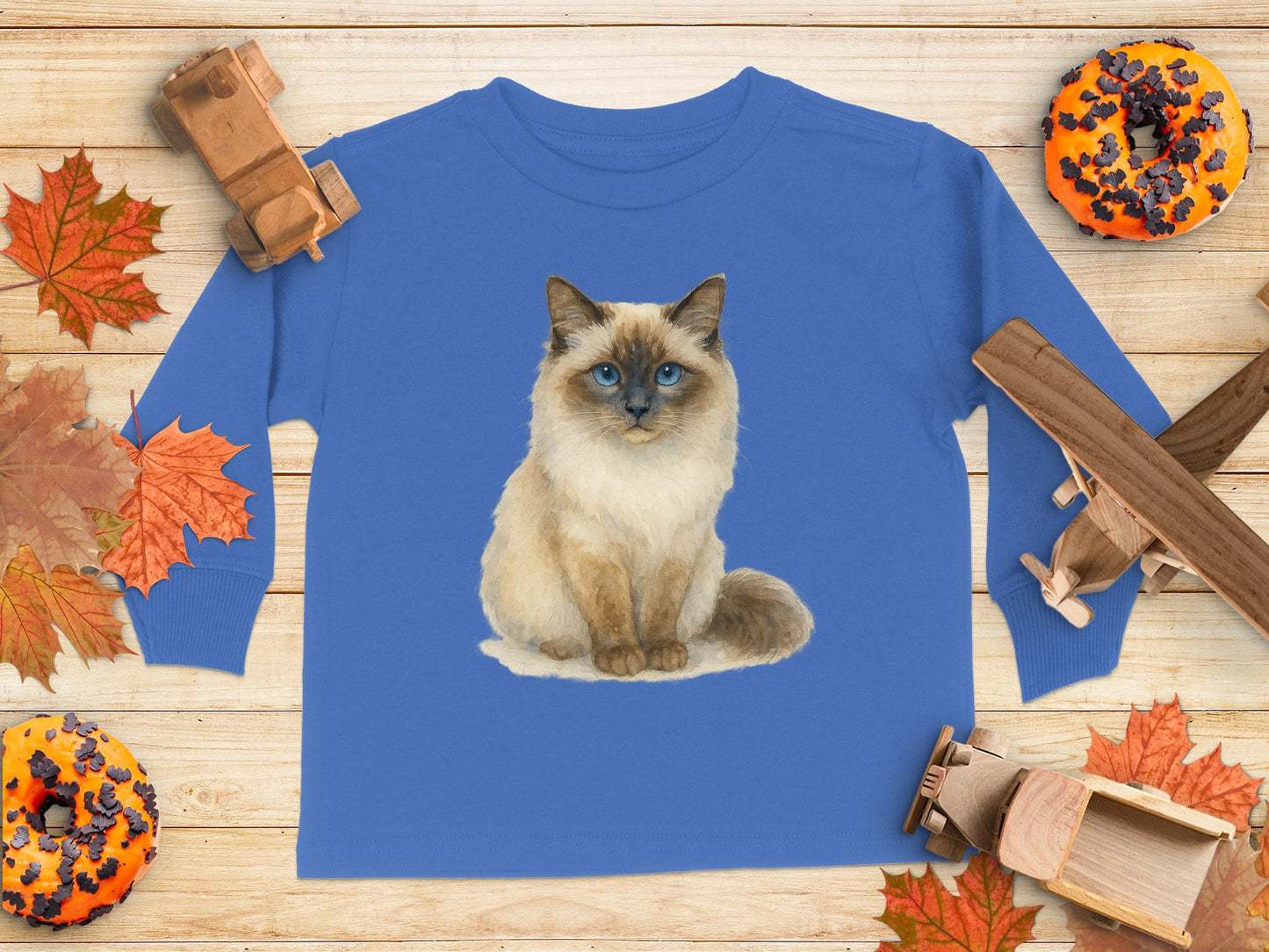 Cat Print on Blue Long Sleeve Youth Shirt product