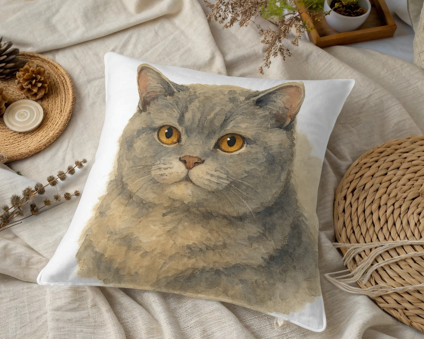 Cute Grey Cat Illustrated Throw Pillow product