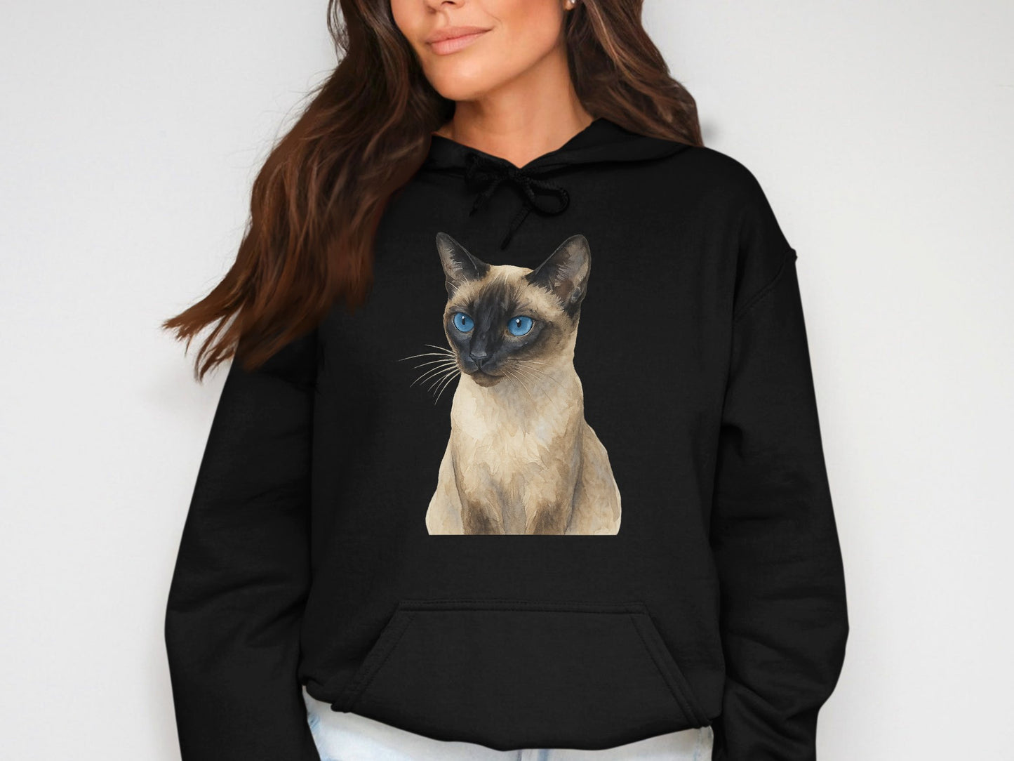 Cozy Black Hoodie Featuring Cat Portrait product type