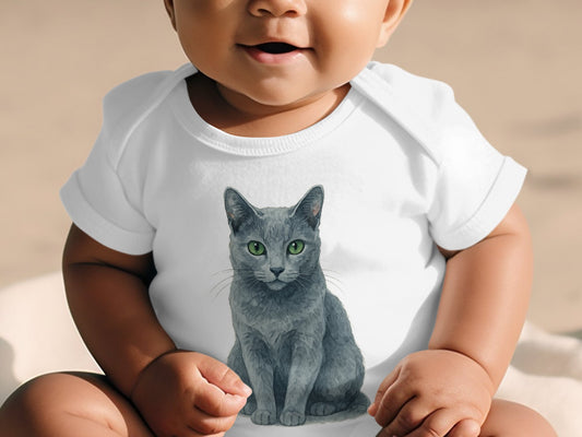 Cute Green-Eyed Cat Graphic on Baby Clothing product