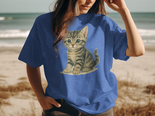 Cute Cat Graphic on Blue T Shirt product type