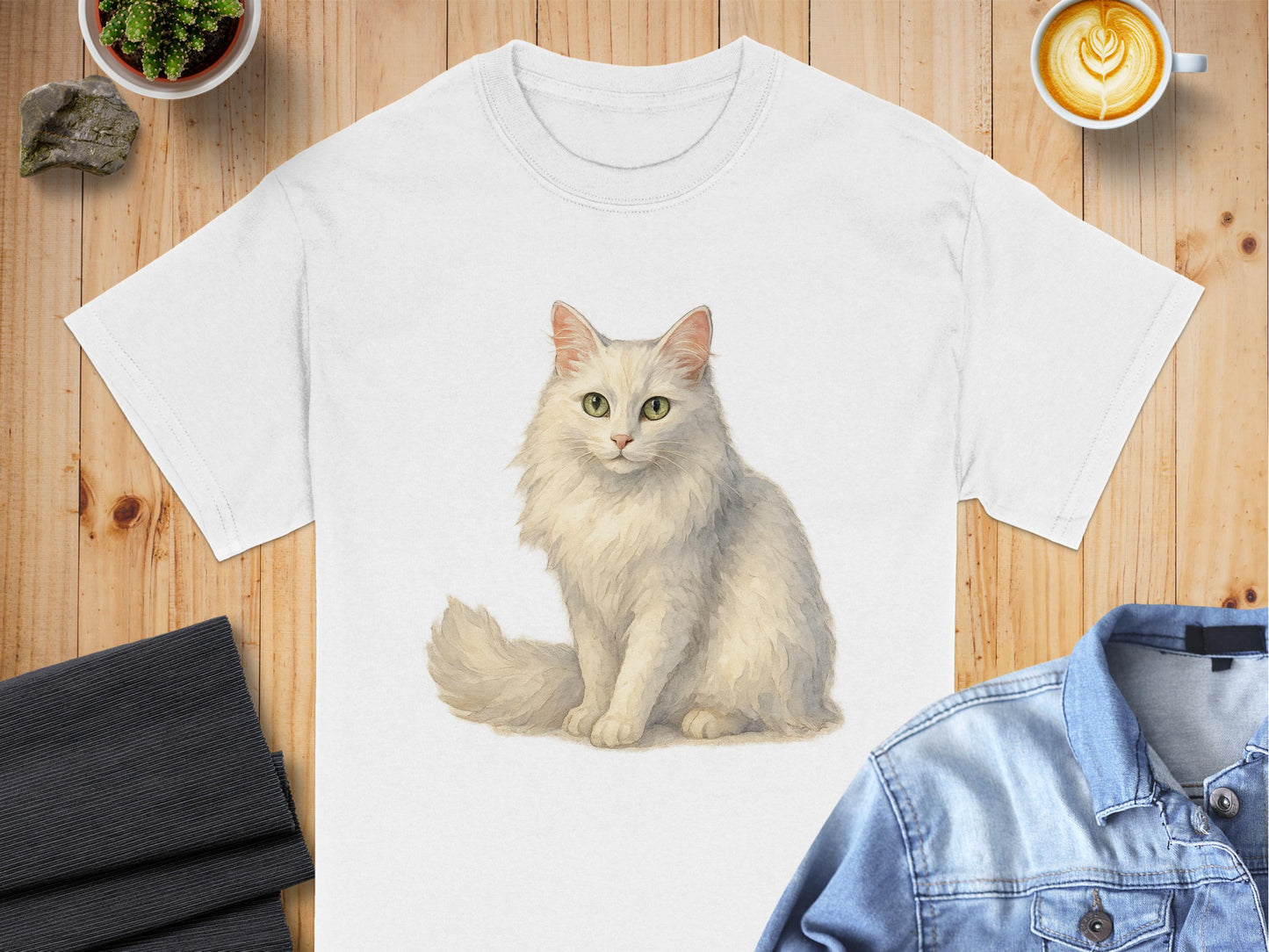 Beautiful White Cat Print on White T-shirt product