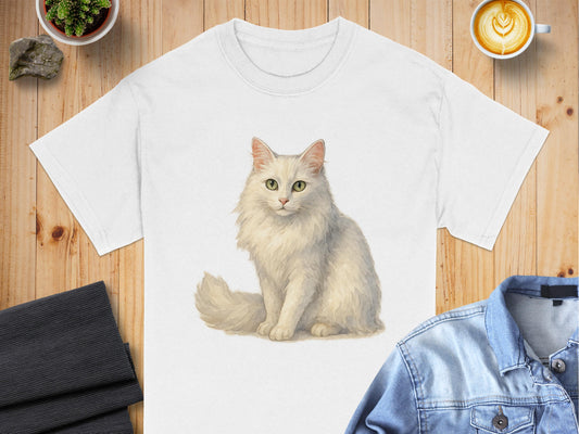 Beautiful White Cat Print on White T-shirt product