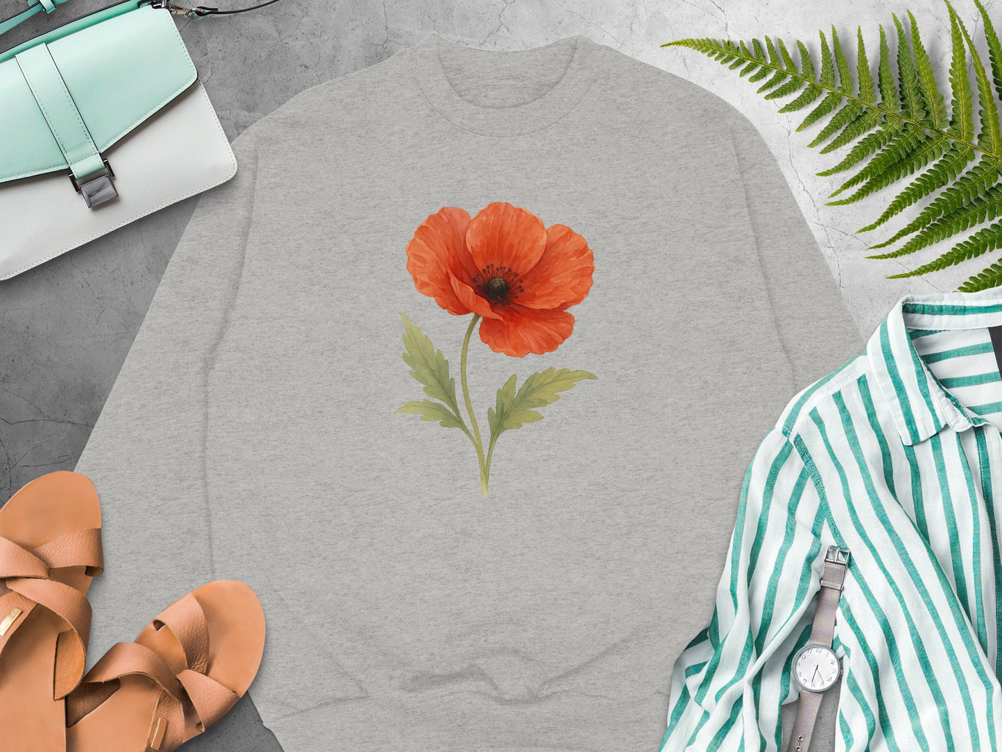 Floral Poppy Print Light Gray Sweatshirt product