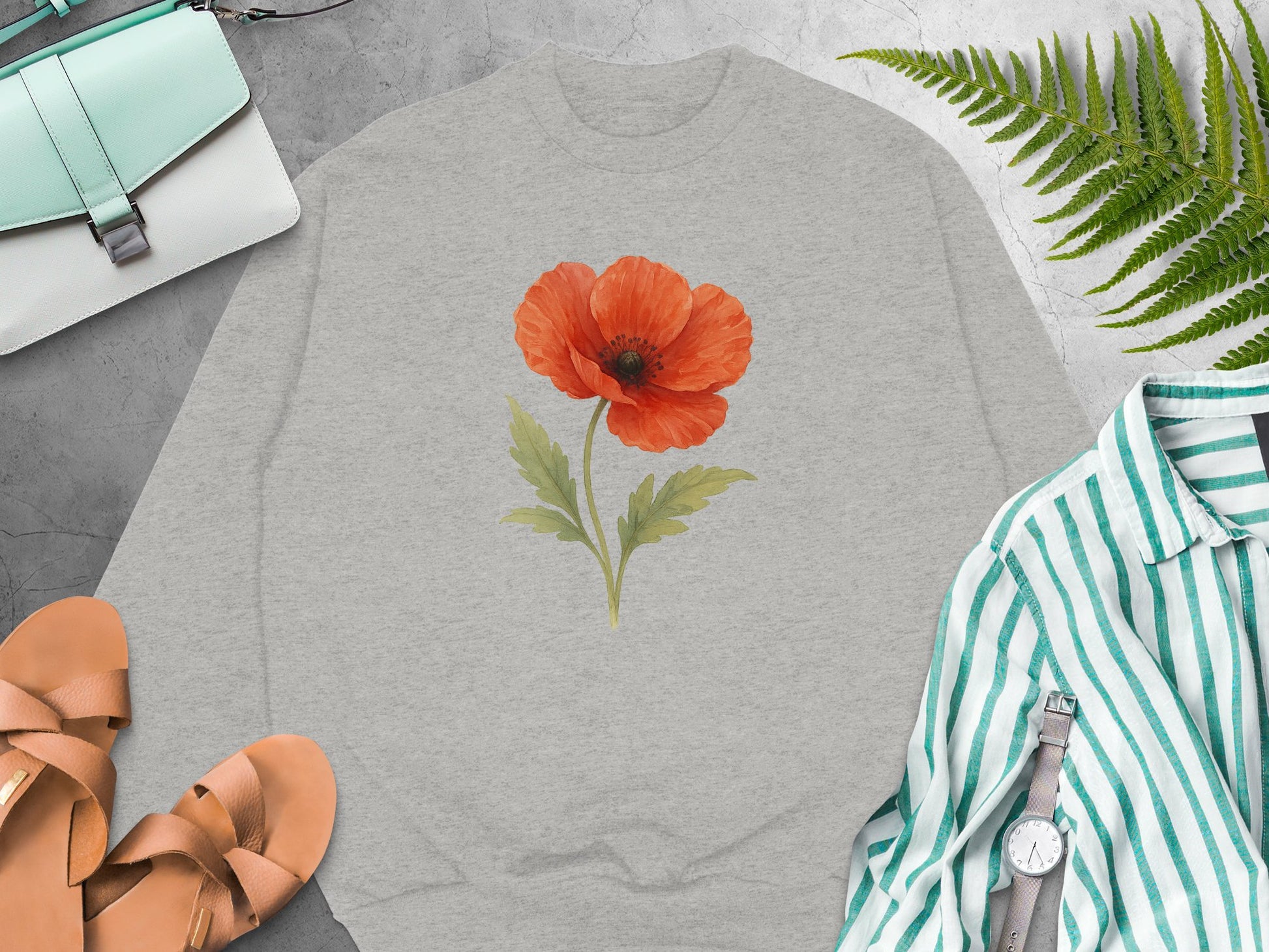 Floral Poppy Print Light Gray Sweatshirt product