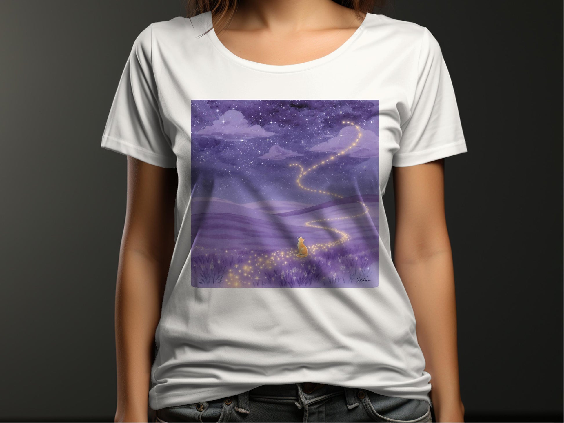 Starry Night Cat Path Graphic T-Shirt product type