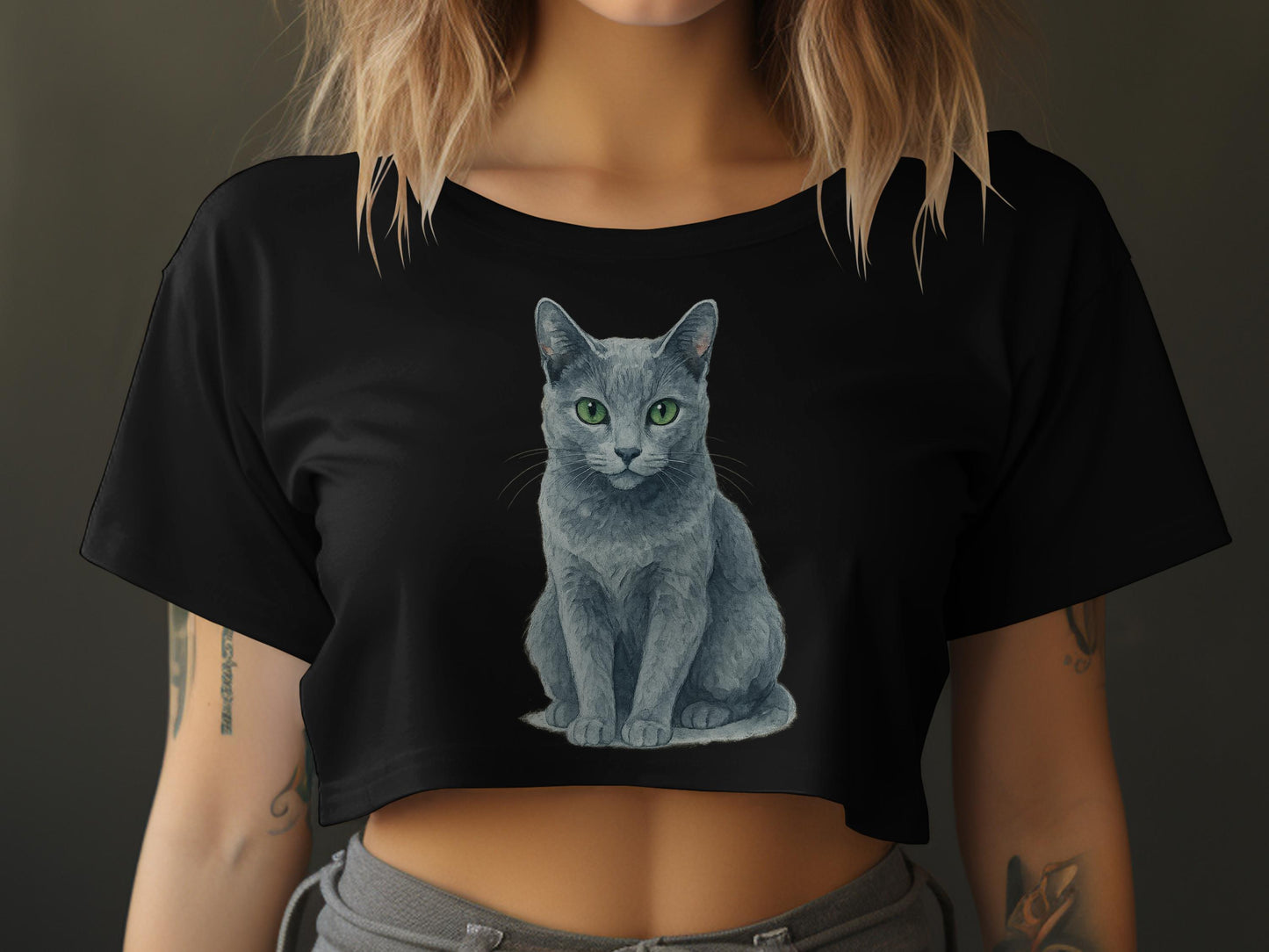 Realistic Grey Cat Graphic Design Crop Top product