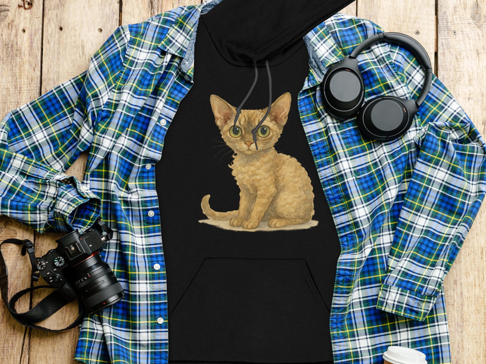Cute Cat Design Shirt With Headphones product type